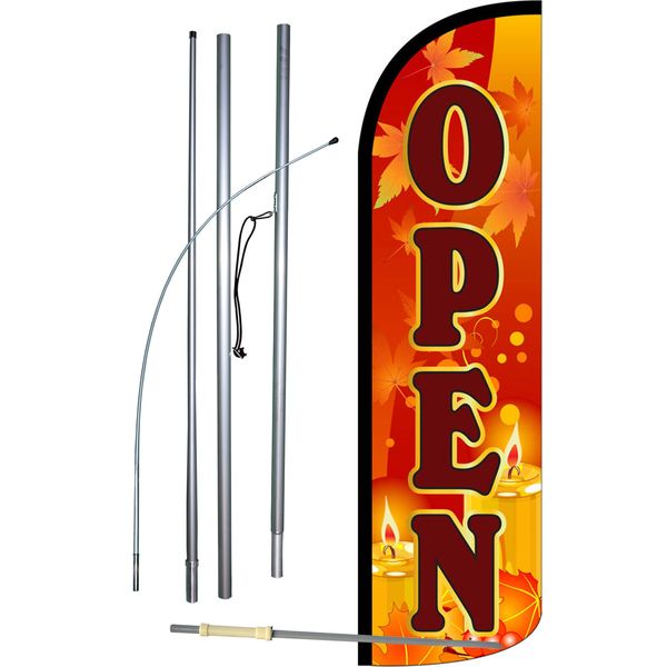 Open Fall Theme Flag with Flag Pole and Spike