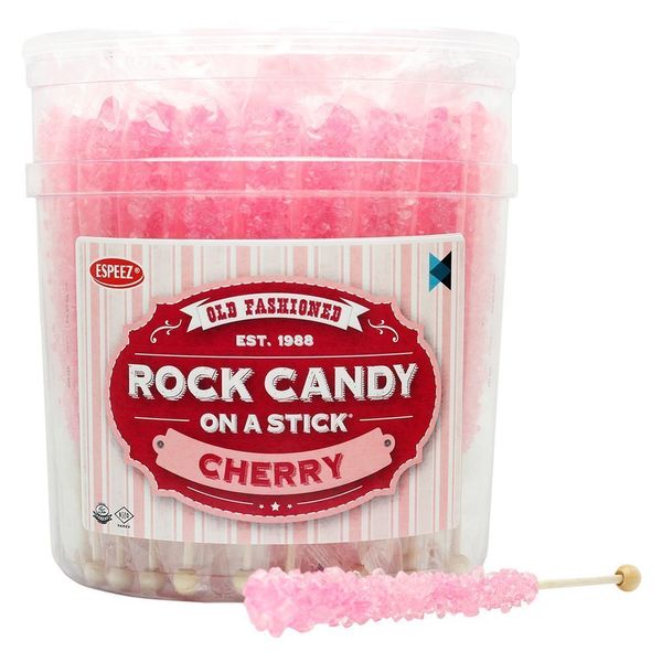 Extra Large Rock Candy Sticks: 36 Pink Cherry Lollipop - Individually Wrapped - Crystal Rock Candy Sticks for Party Favors, Candy Buffet, Birthdays, Weddings, Receptions, Bridal and Girl Baby Shower