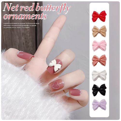 LYQNIHOB fiocchi per nail art, 50 pcs di decorazioni 3D per nail art a forma di farfalla, gioielli per unghie, colore casuale, abbellisci le tue unghie con stile, per Nail Art e Decorazione Fai da Te