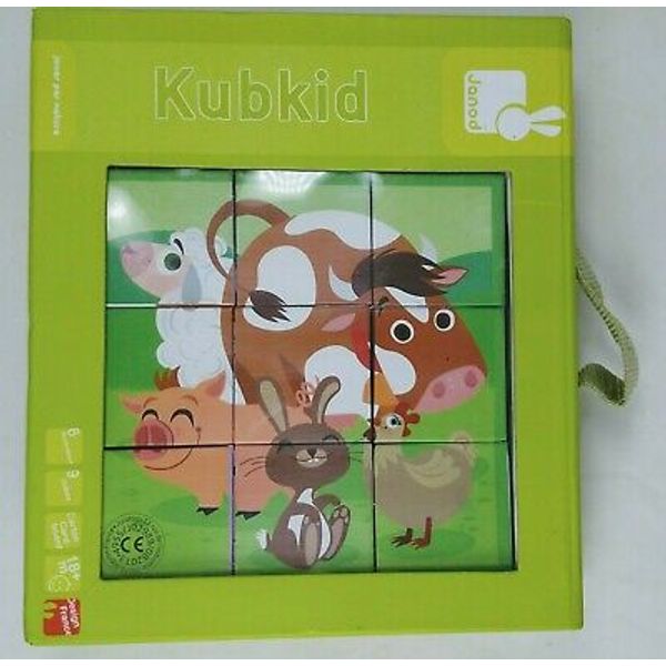 Janod Kubkid Puzzle Blocks Farm Animals 6 Puzzles and 9 Cubes New Old Stock