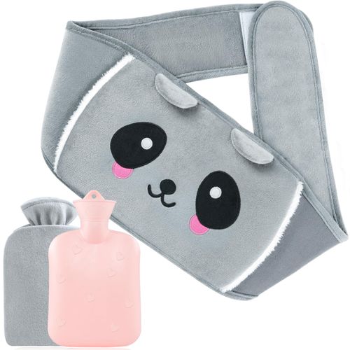 Mokani Hot Water Bottle Belt, 118cm Wearable Wrap Around Hot Water Bottle with Cover Fluffy, Rubber Pouch Hot Water Bag for Shoulder, Neck, Hand, Waist, Back, and Period Pain Relief for Women, Grey
