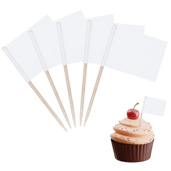 100PCS Blank Toothpick Flags Cupcake Toppers Decorations for Party, Cocktail Sticks Flags Food Labels Food Flags for Fruit Salad Cheese Plate Baby Shower Wedding Birthday Party Supplies - White