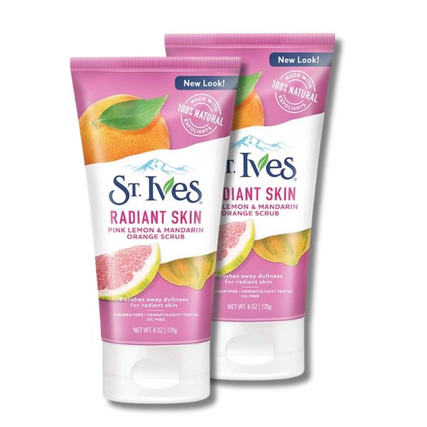 St. Ives Radiant Skin Face Scrub for Dull Skin, Pink Lemon and Mandarin Orange, Dermatologist-Tested Face Wash Scrub with 100% Natural Exfoliants, 150 ml, Pack of 2 for Brighter, Smoother Skin