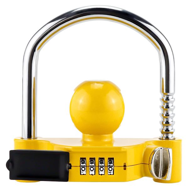 Cenipar Trailer Hitch Lock Universal with Combination Lock, Heavy-Duty Steel Tow Ball Coupler, Fits 1-7/8”, 2”, 2-5/16” Couplers, for Trailer Truck RV SUV Boat Yellow