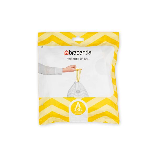 Brabantia PerfectFit Trash Bags (Size A/0.8 Gal) Thick Plastic Trash Can Liners with Drawstring Handles (40 Bags)