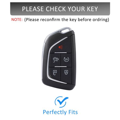 Qunzes Key Fob Cover with Heavy-duty Keychain for Cadillac Escalade ESV CT4 CT5 CT6 XT4 XT5 XT6 GT4 (Black)