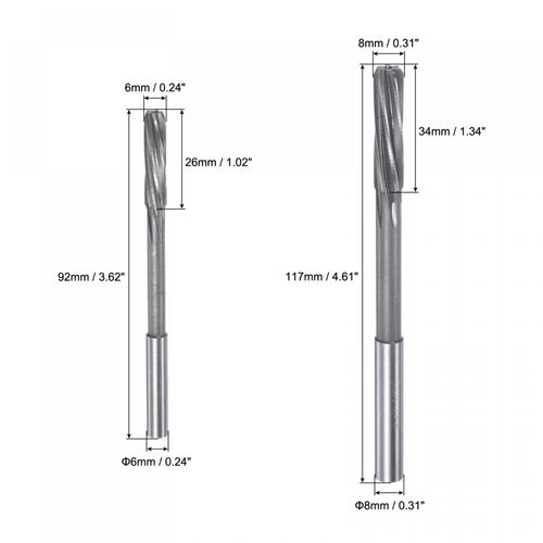sourcing map Chucking Reamers Set, 6mm 8mm 10mm 12mm H7 4241 High Speed Steel Spiral Flutes Lathe Machine Reamer Milling Cutter 4pcs