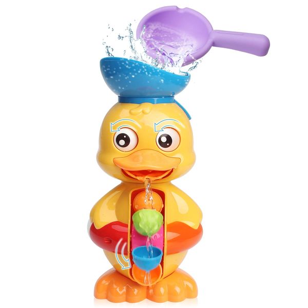 Sitodier Bath Bathtub Toys for Toddlers 18+ Months | Duck Bathtub Toys with Rotatable Waterwheel/Eyes | Bathroom Strong Suckers Water Scoop Fun Bath Toys for Toddlers Boys Girls 2-4 Years