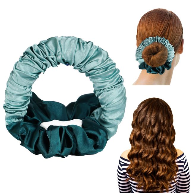 KAMEUN Silk Lockenwickler,Heatless Hair Curler, Tragbarer Schlaf Hair Curler Ribbon,Sanft Heatless Curling Headband, DIY Haarstyling-Tools für Damen Mädchen (Blau Grün)