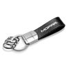 Mopar Black Real Leather Stripe Chrome Round Hook Metal Key Chain