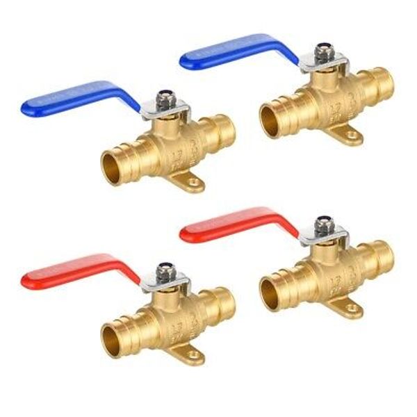 EFIELD 4 PC 3/4" PEX-A Expansion Shut-off Brass Ball Valve/Drop-ear, Red, Blue