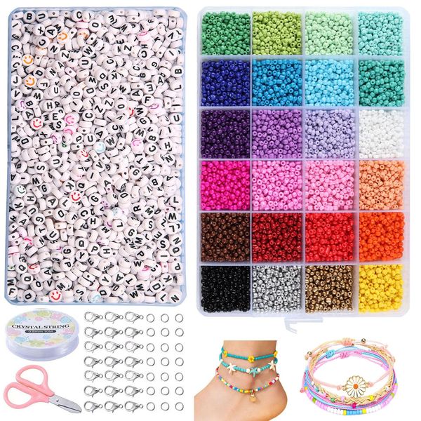 ZesNice Friendship Bracelet Making Kit, 3mm 8400pcs+ Beads for Jewelry Making Kit - Glass Seed Beads and Letter Alphabet Beads - Arts & Crafts Kits for Birthday Gifts Girls