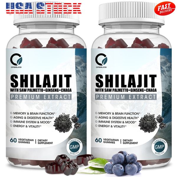 60*2 Himalayan Shilajit Gummies w/ Saw Palmetto+Ginseng+Chaga,Energy Booster