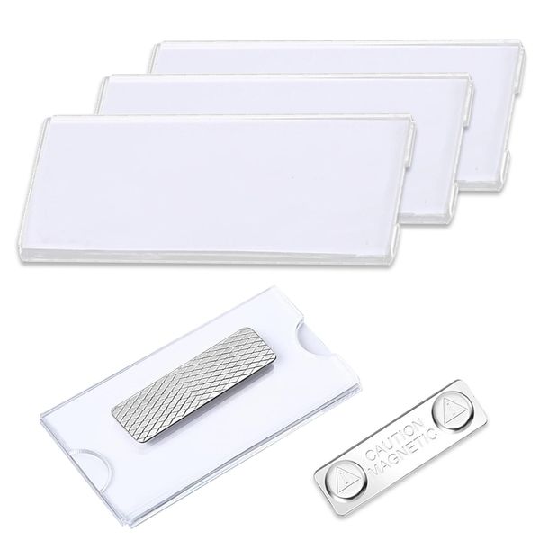 3 Stücke Namensschild Magnetisch Namensschilder Selbstklebend Magnet Namensschilder für Kleidung Namensschild Kleidung Transparent Geeignet für Arbeit Und Schule(7,5 X 4 cm)