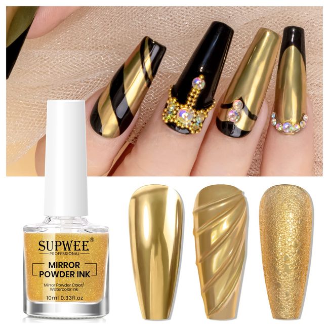 Supwee Chrome Nail Powder Liquid Mirror Nail Polish Metallic Glitter Gold Mermaid Glitter Nail Polish Quick Dry Pearl Iridescent Aurora Nail Art Varnish