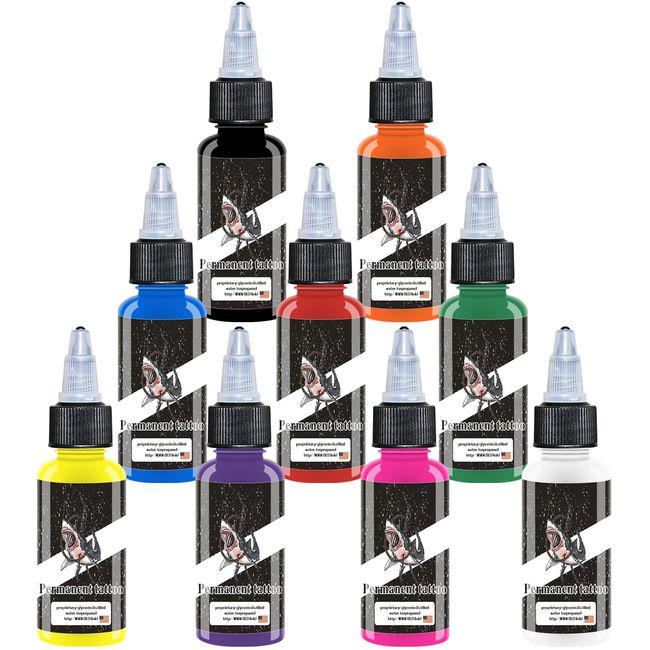 9 Bottles DLD Portrait Tattoo Pigment Set World Famous Tattoo Ink Universal Pure Black Ink Skin Safe Permanent Tattoo Supplies Vegan and Non-Toxic Body Painting Art (15ml Each)