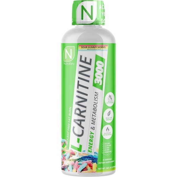 NutraKey L-Carnitine 3000mg, No Sugar, Gluten Free, Turn Into Fuel, (Sour Gummy