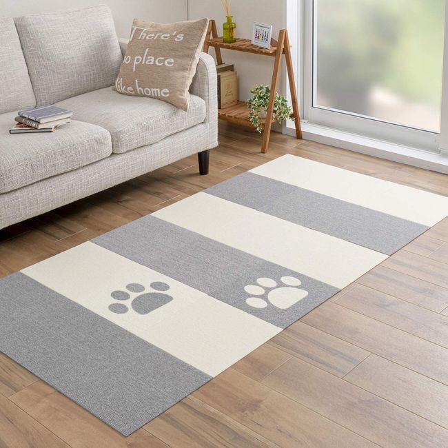 Sanko KV-64 Tile Mats, Water Repellent, Deodorizing, Washable, Non-Slip, Joint Mat, 11.8 x 11.8 inches (30 x 30 cm), 18-Piece Set, Gray/Ivory Solid + Paw Print Patterns, Carpet Type, Place-To-Stick