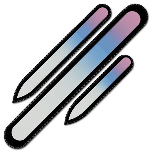 Set of 3 Crystal Nail File with Velvet Pouches, Rainbow Color, Genuine Czech Tempered Glass, Handmade in Czech Republic