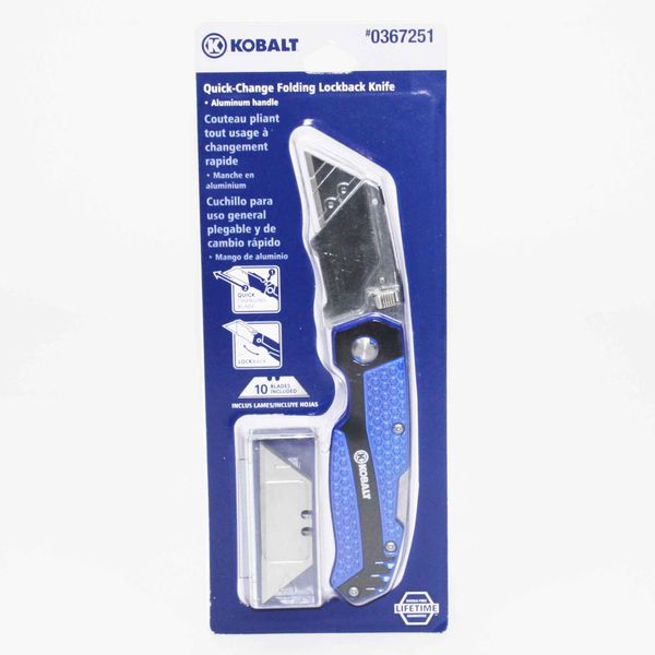 Kobalt Utility Knife & 11 Blades, Foldable Speed Release Quick Change Box Cutter