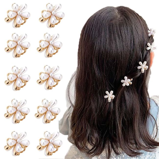 10 Stück Perle Haarklauenclips,Pearl Kleiner Haarspangen Mini Blumen Haarspange Blumen Perlen Haarklammer Clips Perle Kleiner Haarklammer,für Damen Mädchen Geburtstag,Hochzeitsfeier,Urlaub