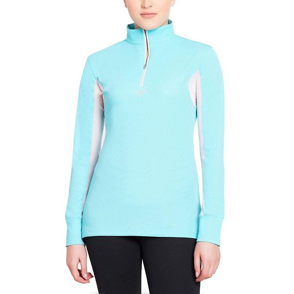 TuffRider Women's Ventilated Technical Long Sleeve Sport Shirt with Mesh, Aqua, Small