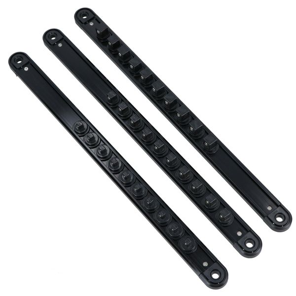 Mixed Drive Socket Holder Storage Rails with Rotating Clips + Magnetic Base 3pc