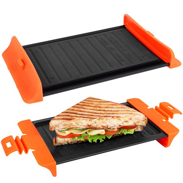 Belle Vous Microwave Toasted Sandwich Maker - Non-Stick Grill Cheese/Toastie Cookware - Safe Kitchen Tool for Toastie, Panini, Grilled Cheese & Grill Snacks - Dishwasher Safe - Orange Handles