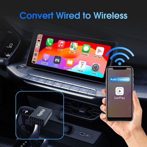 FitAlly Wireless CarPlay Adapter,Plug & Play Carplay Wireless Adapter, USB-C & USB-A Cables,Dongle Converts Wired Carplay to Wireless for Factory Wired Cars from 2016+ & iPhone iOS 10+