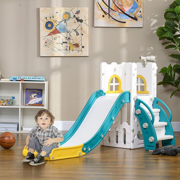 5 in 1 Toddler Slide for 1-3 Years Old with Basketball Hoop, Yellow