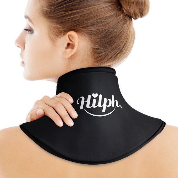 Hilph Neck Ice Pack for Injuries, Reusable Gel Ice Pack Wrap for Neck and Cervical Pain Relief Hot Cold Compress for Sports Injuries, Swelling, Stress and Surgery Recovery, No-leak Gel-Black