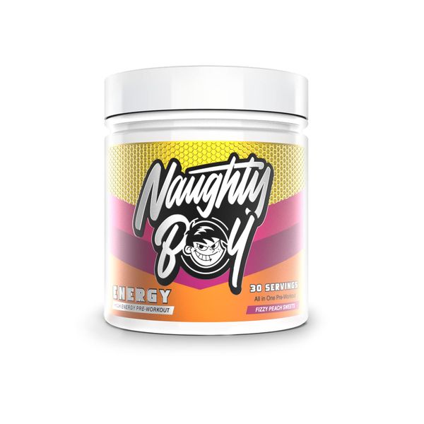 Naughty Boy High Energy Pre Workout Powder with Beta Alanine, Citrulline & Caffeine Supplements for Men & Women Clinically Dosed Energy Drink- 390g/30 Servings (Fizzy Peach Sweets)