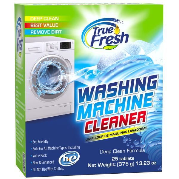 True Fresh Washing Machine Cleaner Tablets 25-Pack - Deep Cleaning Washer Cleaner Tablets for Top Loader, Front Load & HE - Cleans Drum, Tub seal & other Parts Descaler & septic safe