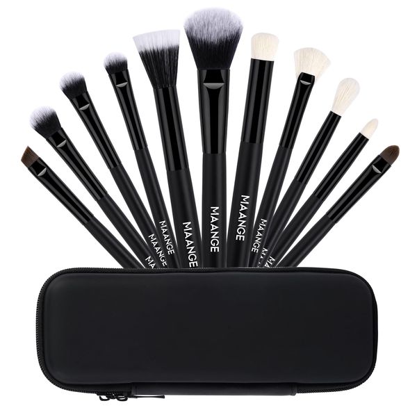 MAANGE Makeup Brushes Set 11 Pcs Makeup Brushes Premium Synthetic Brushes for Concealers Face Powder Blush Eyeshadow Make-up Brush Kits with Case,Black