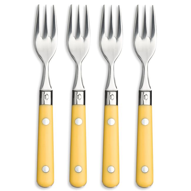 Ginkgo International Le Prix Stainless Steel Cocktail Forks, Mimosa Yellow, Set of 4