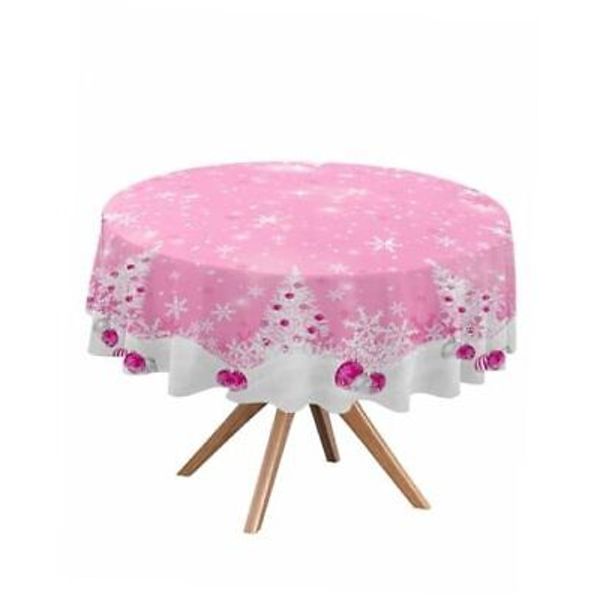 Merry Christmas Round Tablecloth 60 inch Xmas Tree Waterproof 60inch Pink