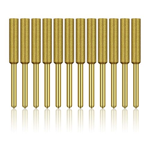 LELE LIFE 12Pcs Diamond Chainsaw Sharpener, High Hardness Titanium Plated Burr Grinding Stone File, Chainsaw Sharpener Stone Grinding Bits, 3/16in 4.8mm