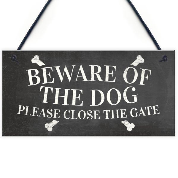 RED OCEAN Beware Of The Dog Warning Sign Garden Gate House Door Hanging Outdoor Plaque Gift