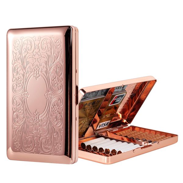 Beautiful Stylish Simple Unilateral Metal Ladies and Men's Cigarette Case,Holds 20 120's Capri Cigarettes (Patterned Pink, 20pcs 120's)