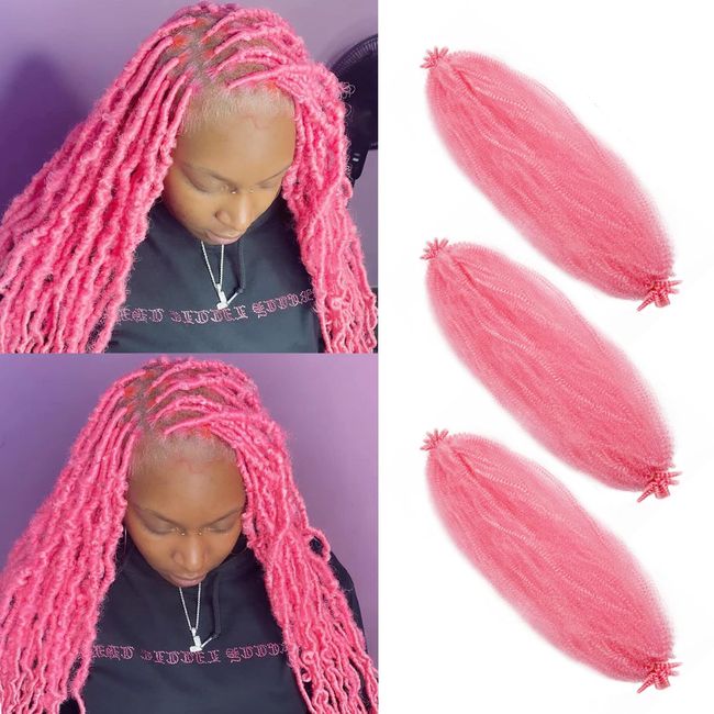 VCEOW 3 packs Pink Springy Afro Twist Hair 16 inch Pre-Separated Marley Twist Braiding Hair Soft Pre-fluffed Synthetic Cuban Twist Hair Extensions for Faux Butterfly Locs Spring Twist Passion Twist