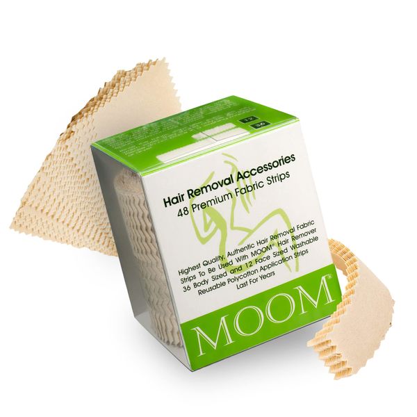 MOOM Polycotton Waxing Strips - Reusable & Washable Hair Removal Strips, Specially Engineered for Maximum Hair Removal – Perfect for Bikini Zone, Leg, Eyebrows, Body & Face Wax - 48 Count