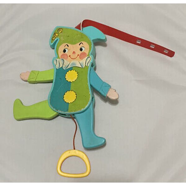 Vintage Fisher Price Jolly Jumping Jack #145 Pull String Baby Crib Toy 1969