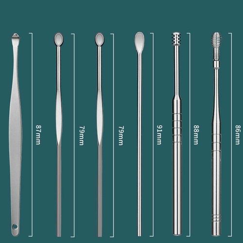 Earplugs and Wax Tool Set, with an Ear Pick Storage Bucket Easy to Use 6-Piece Professional Ear Cleaning Tool Set for Adults Men Women(Grey)