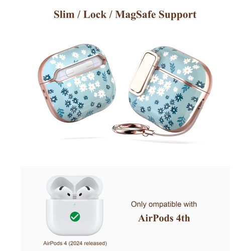 TATOFY Cover for AirPods Pro 4th Generation Case with Lock Clip Cleaner Kit Slim Hard AirPod 4 Lock Case Compatible with MagSafe (Cyan)