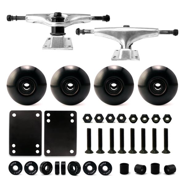 VJ 5.0 Skateboard Trucks (Silver), Skateboard Wheels 52mm, Skateboard Bearings, Skateboard Pads, Skateboard Hardware 1" (52mm Black)