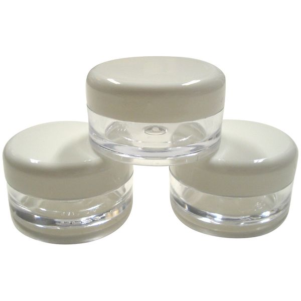 5ml Empty Plastic Cosmetic Jars x 100 CLEAR with WHITE Lids for Creams/Sample/Make-Up/Glitter Storage