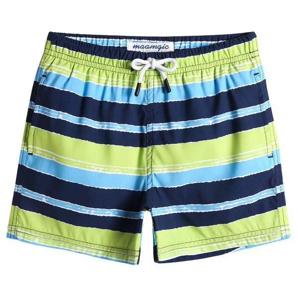 MaaMgic Badehose Jungen Sommer Badeshorts Schnelltrocknend Boardshorts mit Netzfutter Taschen und Verstellbarem Tunnelzug Urlaub Shorts Gestreift Blau Grün,10-12 Jahre