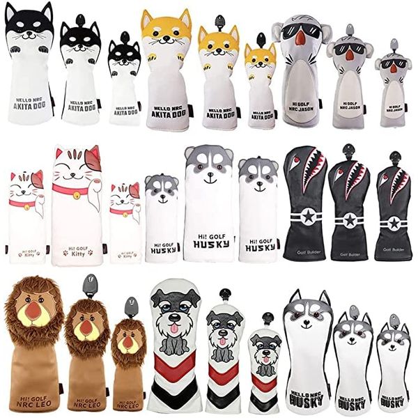 Golf Headcover Driver Wood FW/Utility UT Waterproof with Conversion Doug for Akita, Koala, Cat, Husky, Shark, Lion, Schnauzer, 1 Piece (Akita Inu Beige, 1pc for Driver)