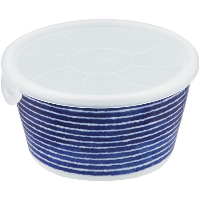 Hasamiyaki 32576 Indigo aidama Medium Bowl 5.3 inches (13.5 cm) with Lid, Non-Wrap, Indigo Dyed Komasuji