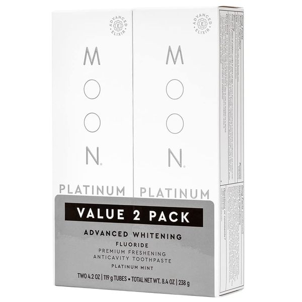 MOON Platinum Advanced Whitening Stain Removal Toothpaste, Fluoride, Cavity Protection, Fresh Mint Flavor for Fresh Breath, for Adults (2 Pack)